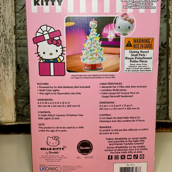 NEW Hello Kitty 12" White Ceramic Christmas Tree with Multicolor Lights - Picture 3 of 3